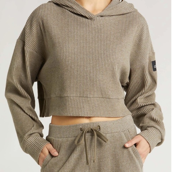 ALO Yoga Tops - ALO Yoga Taupe Ribbed Hoodie and pants set